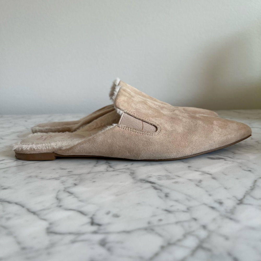 Marc Fisher Suede and Faux Fur lining Cream Mules